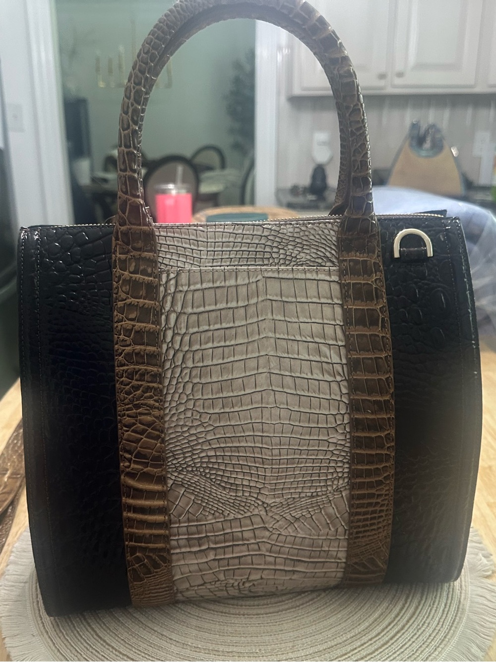 Brahmin Black and Taupe Croc-Embossed Satchel - Picture 15 of 16